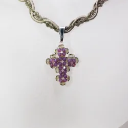 Pendant 40cm - Trevina-Khaki Braid - Pendant 40cm - Laiton argenté